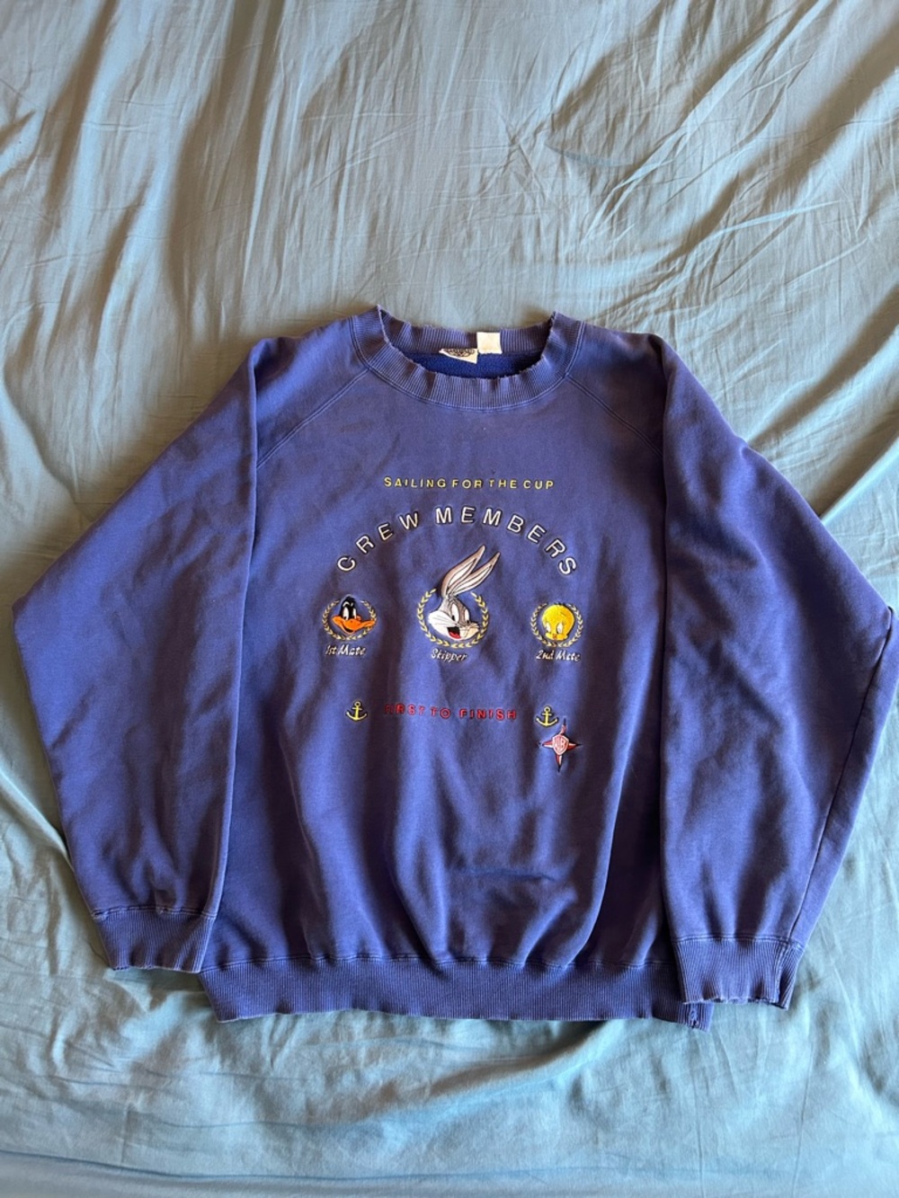 Vintage 90s Looney Tunes Crewneck Sweater XL Embroidered Acme Bugs Daffy Tweety